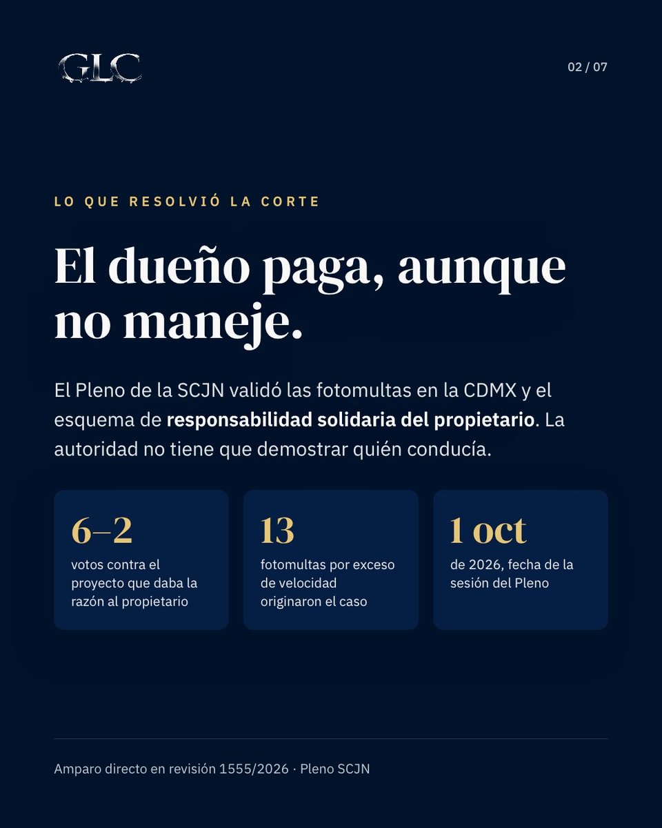 LicGerardoLara's tweet photo. La SCJN acaba de validar que el dueño responde por las fotomultas, aunque no fuera manejando. 

En el dcho sancionador, paga quien comete la falta. No hay una identificación fehaciente y no se está sancionando al que realizó la acción. 

Se está creando un precedente a debatir. https://t.co/X6aYM3vwGa