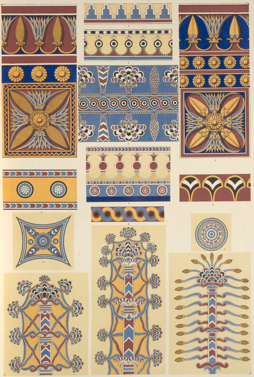 MeditateColor's tweet photo. Owen Jones, The Grammar of Ornament. 1856. Chromolithography. 

Four plates from a book that gathered patterns from architecture, textiles and decoration into a library of color and form. https://t.co/uzblWsCJes