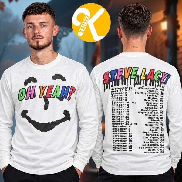 atkaiteez's tweet photo. Steve Lacy Merch Oh Yeah Tour 2026 Smiley Face Rainbow Tour Dates 2026 Two Sided Unisex Long Sleeve Shirt
#SteveLacy
 >>>Check it here:https://t.co/uZxn7OYyOX https://t.co/ZAo9ZSg8cg