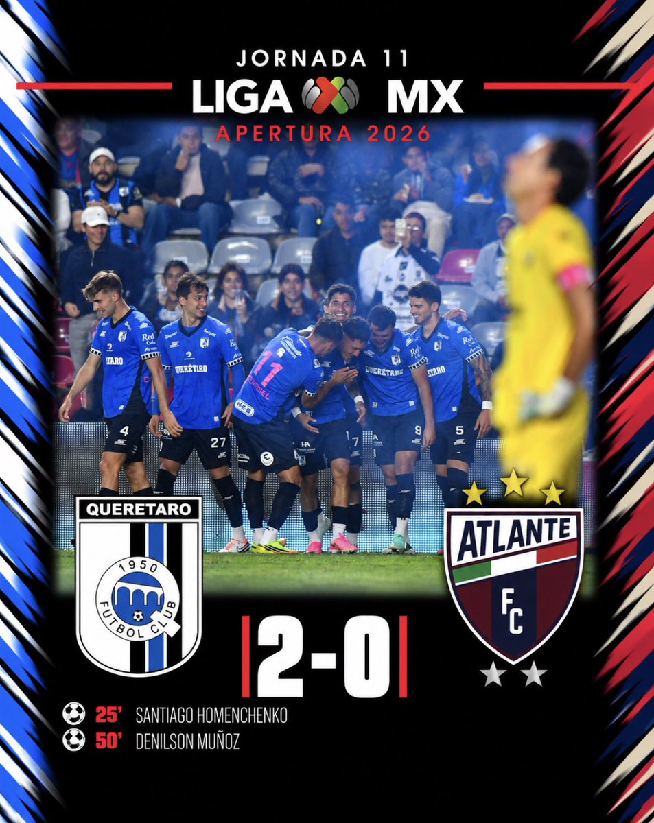 BenditaLMX's tweet photo. 🚨🔥 ¡QUERÉTARO SE IMPONE CON AUTORIDAD ANTE ATLANTE! 🐓
Los Gallos Blancos se llevaron los tres puntos con una victoria 2-0. ⚽ Santiago Homenchenko abrió el marcador al 25’ y Denilson Muñoz sentenció el encuentro al 50’.
#J11 #AP26 #QROATL https://t.co/A8OjazgvaF