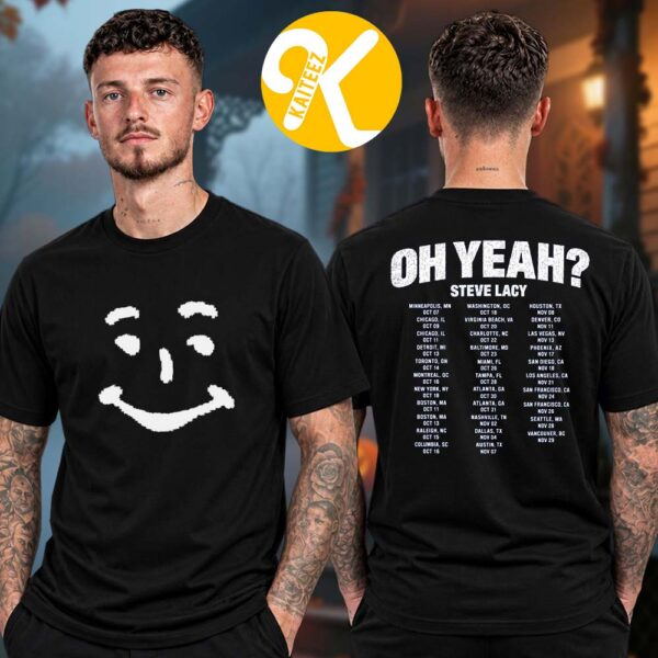 atkaiteez's tweet photo. Steve Lacy Merch Oh Yeah Tour 2026 Smiley Face Dateback Two Sided Unisex T-Shirt
#SteveLacy 
>>>Check it here:https://t.co/BzQalXJ9RE https://t.co/SWDQHRy62N
