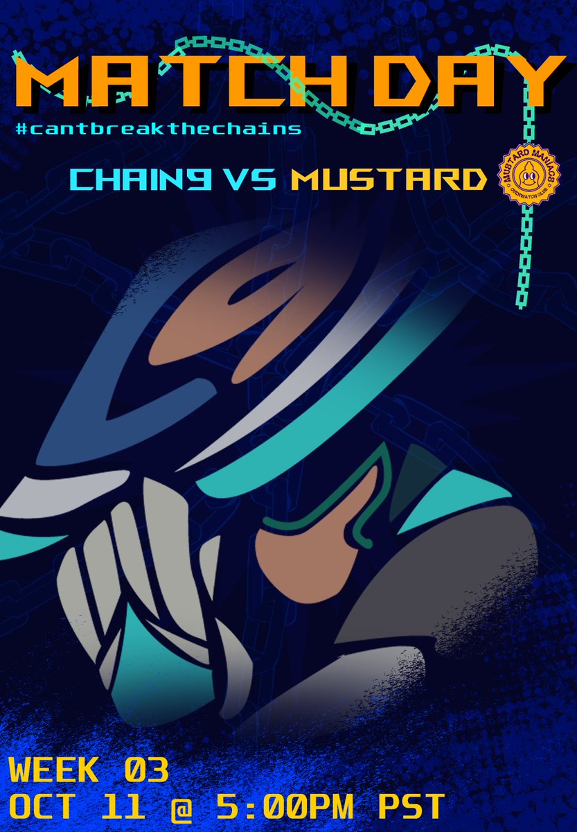 TeamSleepMissed's tweet photo. This week's match is against the Mustard Maniacs. They better bring the spice, cuz Chain 9's ready to leave them in a bind! 

@ARCTheLeague / Week 3
October 11th / 5:00 PST
C9 vs. MUS
#ARCS2 #CantBreakTheChains https://t.co/qdYrELJR9o