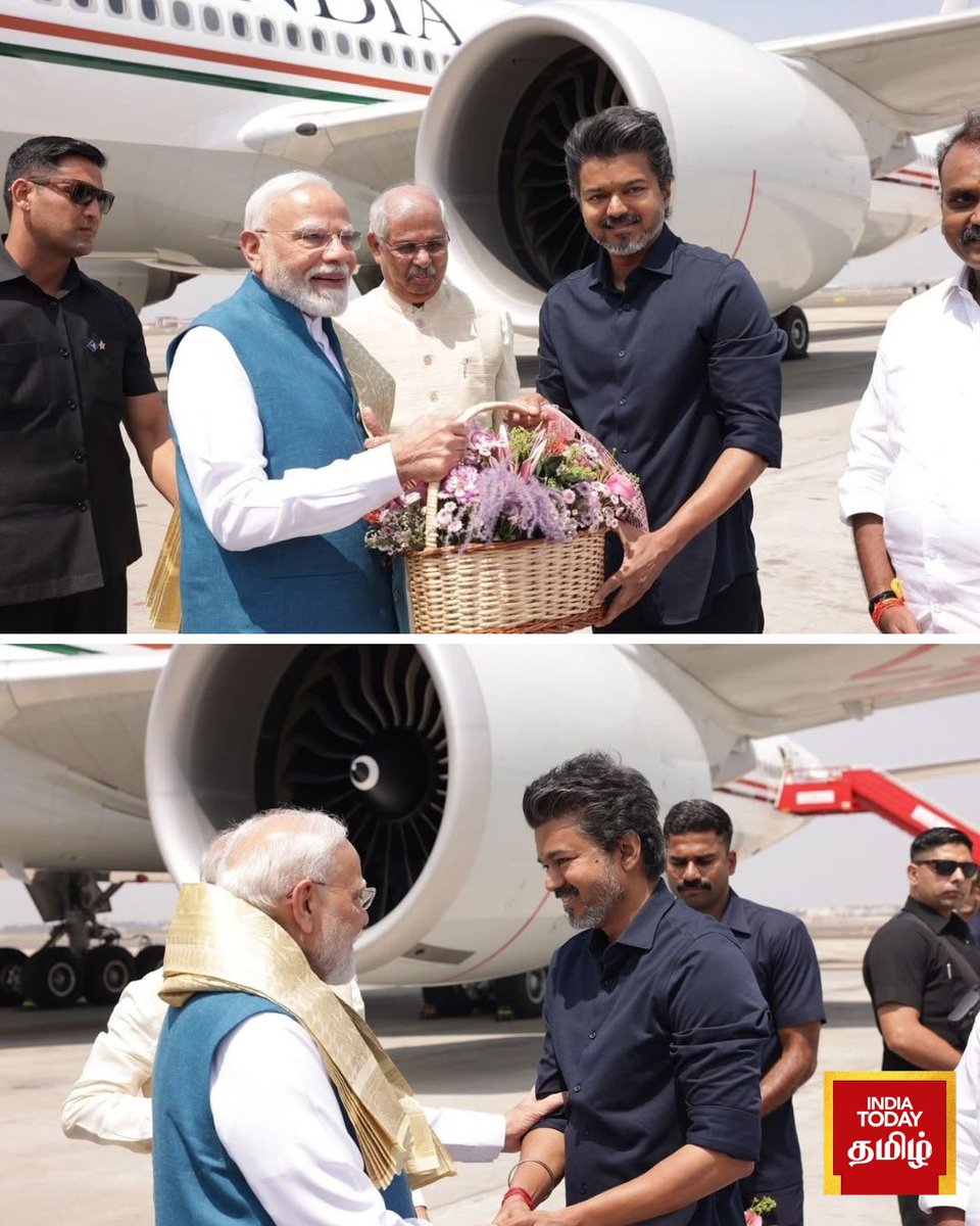 indiatodaytamil's tweet photo. சென்னை விமான நிலையத்தில் பிரதமர் நரேந்திர மோடியை வரவேற்றார் தமிழ்நாடு முதலமைச்சர் சி. ஜோசப் விஜய்.

#NarendraModi #JosephVijay #TamilNadu #ChennaiAirport #PMModi https://t.co/JFnoJbI7rm