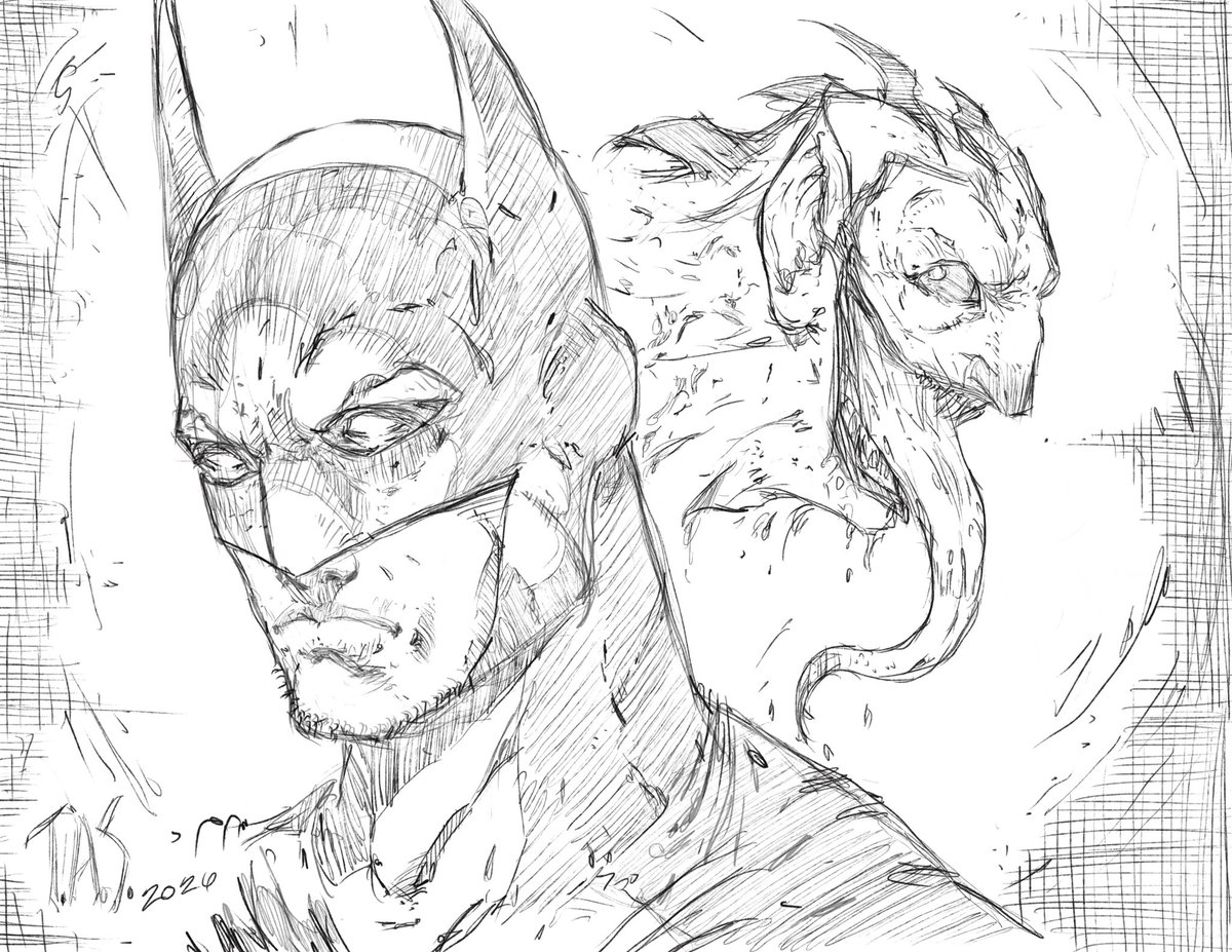 bewitness's tweet photo. Absolute Batman/Absolute Joker sketch https://t.co/XE34C7FMyL