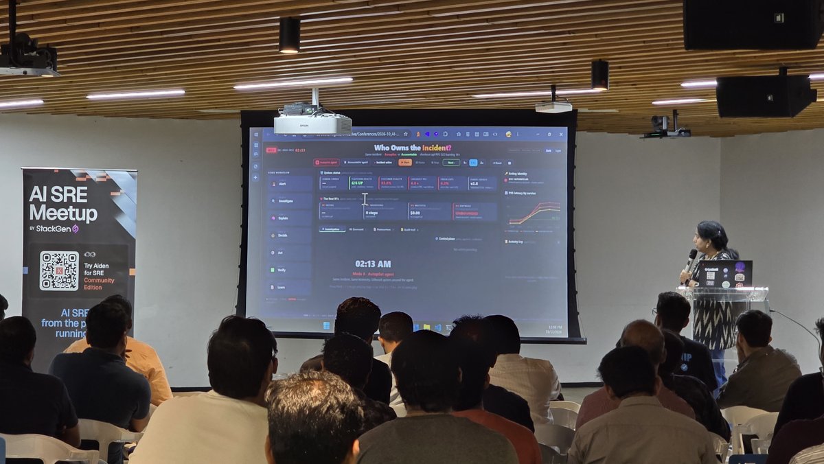 stackgenai's tweet photo. There's only so much you can explain with slides.
Sravanthi Naga from Pegasystems is running a live demo at the AISRE Meetup Hyderabad!

#AISRENext #AISRE https://t.co/EBTV4RSiCJ