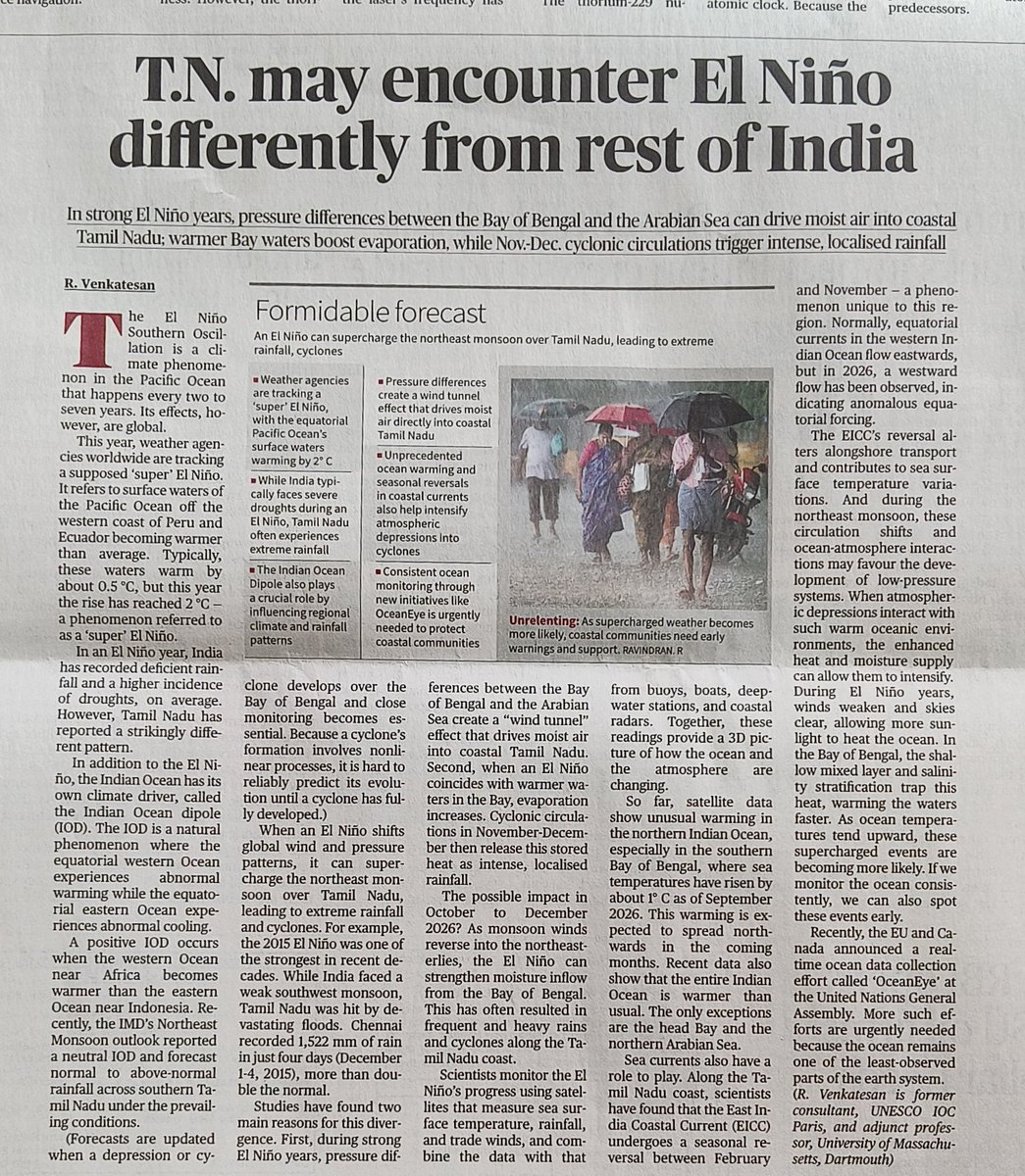 kunalrv's tweet photo. Impact of the El Niño will be different in Tamil Nadu.

Interesting and informative article.

Important for Geography.

#UPSC https://t.co/53HmnWPHlS