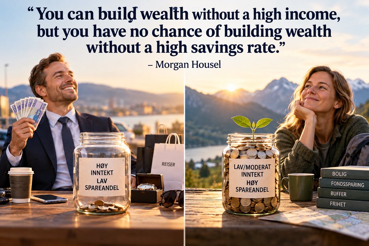 sveinfr's tweet photo. 💰 Høy inntekt gjør deg ikke nødvendigvis rik! #fond #sparing
📈 Det avgjørende er hvor mye du klarer å spare og investere over tid – ikke bare hvor mye du tjener.
🌱 Lev under evne, spar regelmessig og la rentes rente gjøre jobben!
– Morgan Housel https://t.co/sqc2UTTzrP