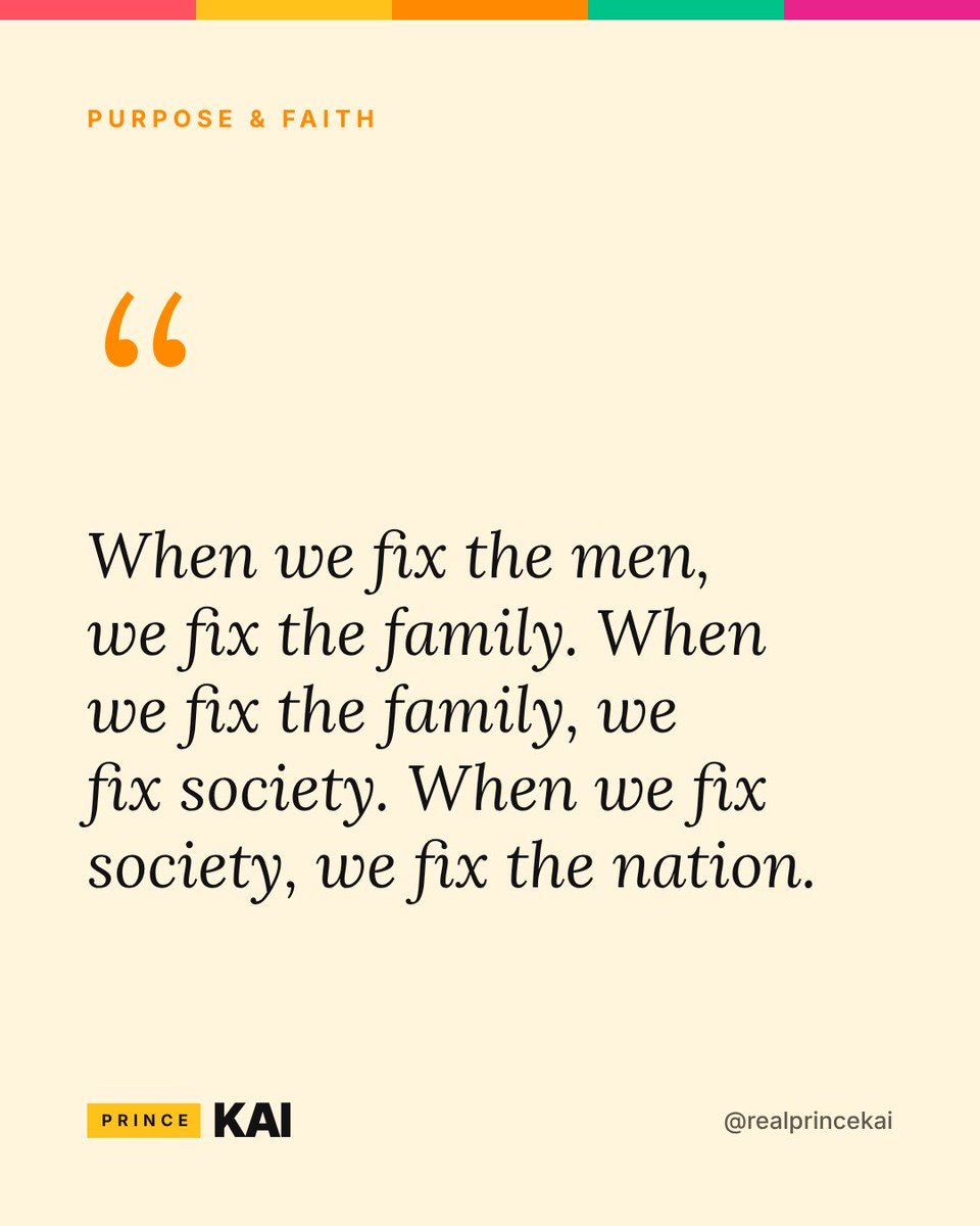PrinceKai48's tweet photo. This is the conviction behind everything I do.
The books, the mentoring, the work with the Nation — it all starts with one man deciding to be whole, present and honest.
Save this. Share it with a man who is building.
.
.
#Purpose #Faith #ServantLeadership #AfricaRising https://t.co/JSj8Knixl2
