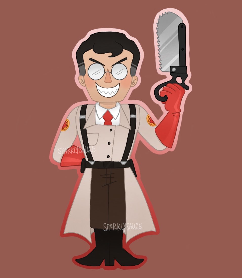sparklysauce's tweet photo. chibi #medic drawing i plan on turning into a keychain, happy anniversary to #tf2 ￼🫶❤️🩵 #teamfortress2 https://t.co/oq2RBIQerA