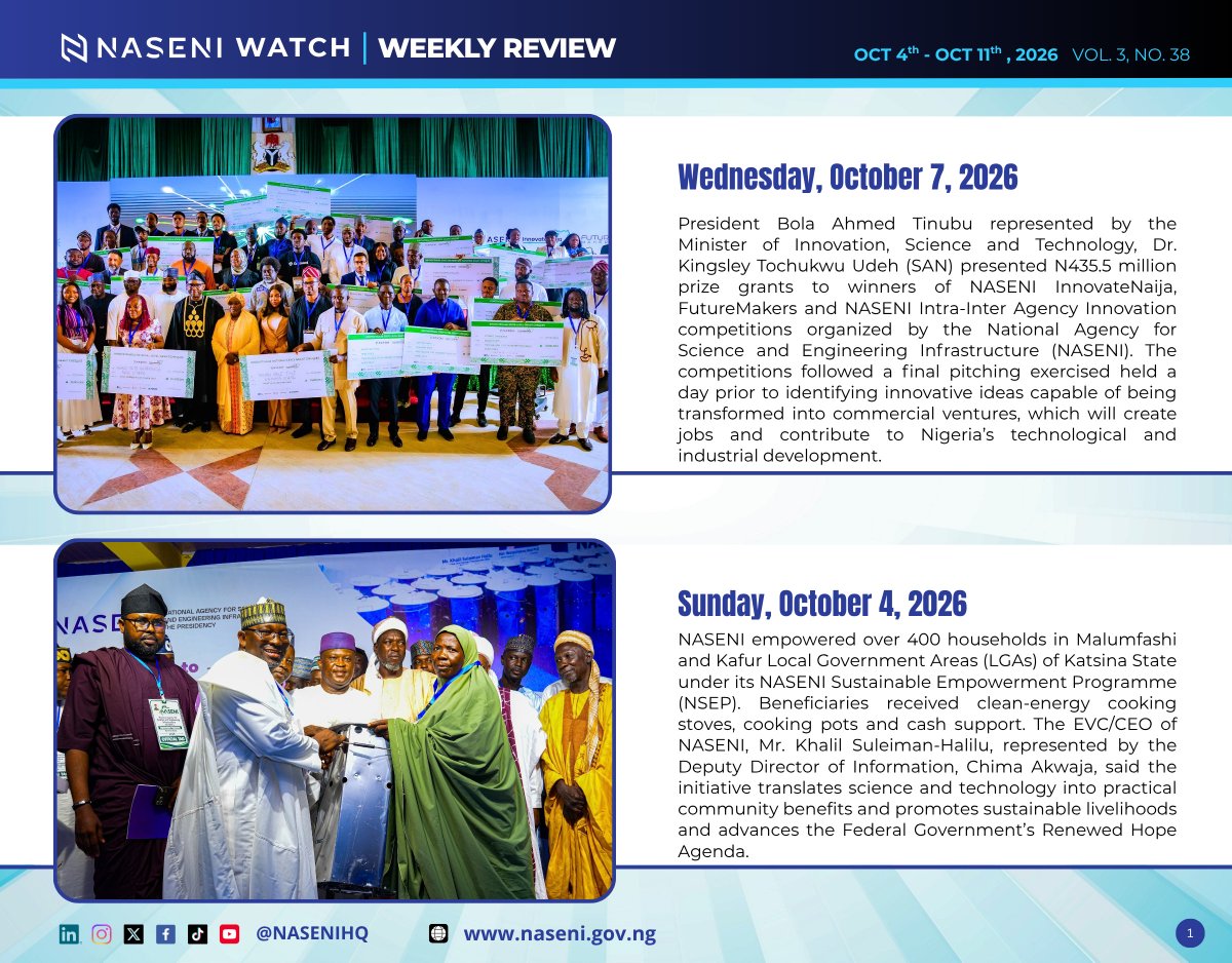 NASENIHQ's tweet photo. #ANewNASENI #NASENIWatch #WeeklyReview #Science #InfinitePossibilities #Technology #Engineering #Innovation https://t.co/yOPHkrMLOQ