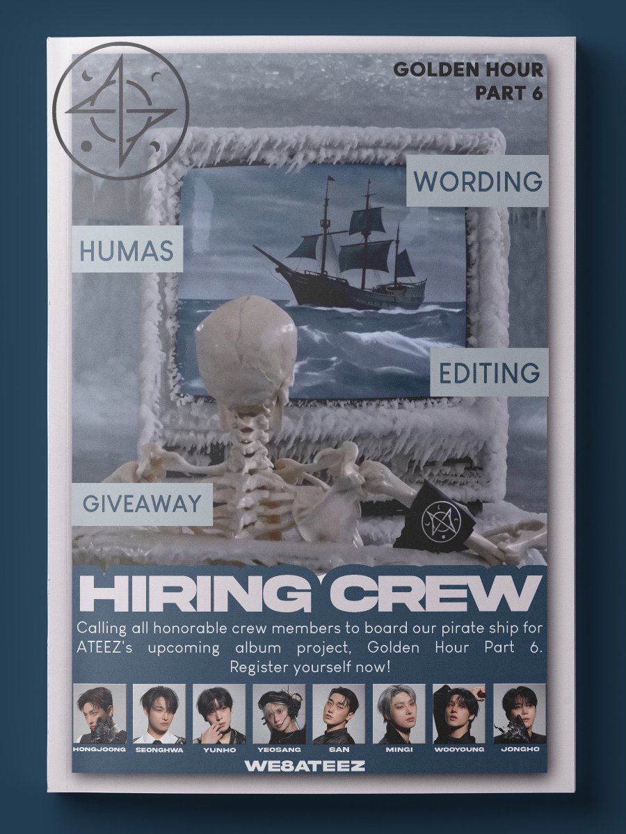 WE8ATEEZ's tweet photo. 📢 𝗔𝗧𝗧𝗘𝗡𝗧𝗜𝗢𝗡

Calling all honorable crew members to board our pirate ship for 𝗔𝗧𝗘𝗘𝗭's upcoming album project, 𝗚𝗼𝗹𝗱𝗲𝗻 𝗛𝗼𝘂𝗿: 𝗣𝗮𝗿𝘁 𝟲. Register yourself now! <https://t.co/YcTsGXIT5j> 🚢🏴‍☠️ https://t.co/hSwM97HH3B