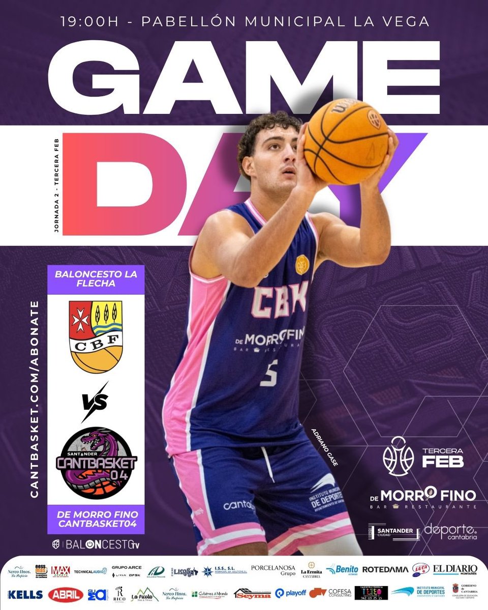 Cantbasket_04's tweet photo. 🏀 ¡Día de partido! 

📺 https://t.co/wg4ij5CERT (19:00h)
🆚 @cblaflecha 

💜 ¡Vamos, equipo! ¡Vamos, Cantbasket! https://t.co/k1XpP8OFjU