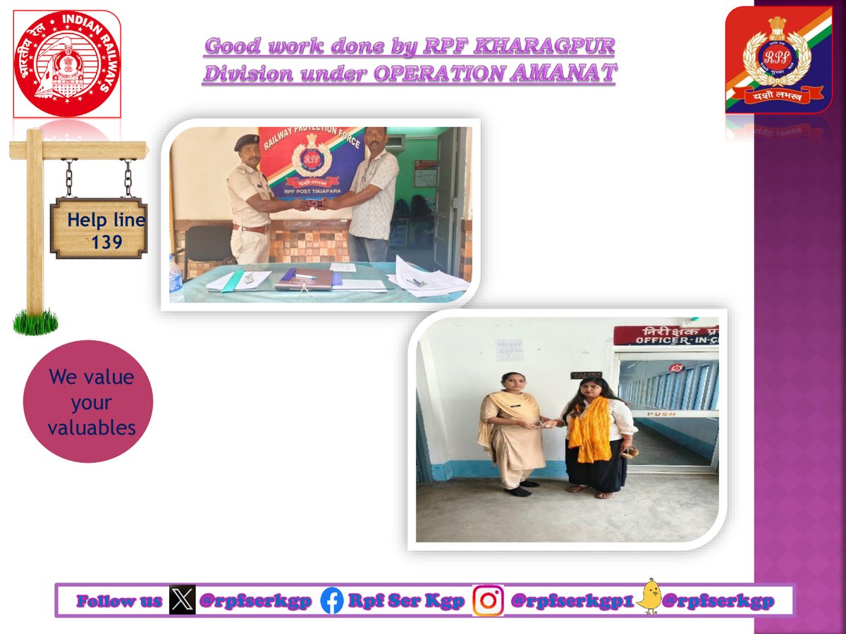 rpfserkgp's tweet photo. #OperationAmanat On 10.10.26 officers &amp; staff of RPF/Post/SRC-G and TPKR recovered left behind ladies watch and mobile of bonafide passenger and returned it to the rightful owner after due verification. Total Value Rs.30000/-
@RPF_INDIA
@rpfser
@rpfpcsrcg 
@rpftikiapara https://t.co/gShsNjudgO
