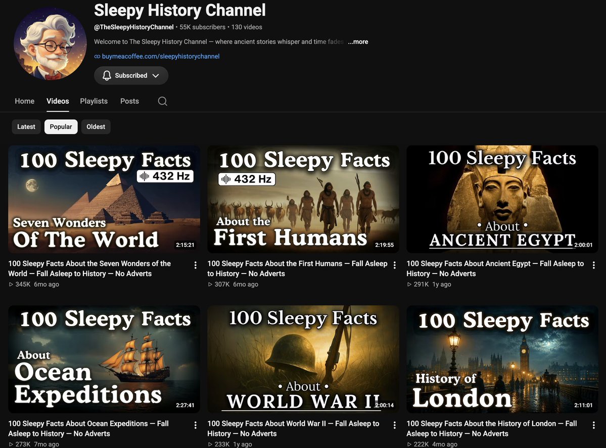 tubegenai's tweet photo. This channel is printing money by making facts videos for sleep 

Literally the easiest thing ever 

Its just basic footage/images and voiceovers 

RPMs are insane too 

Essentially infinite video topics in this niche https://t.co/gbST52bmuu