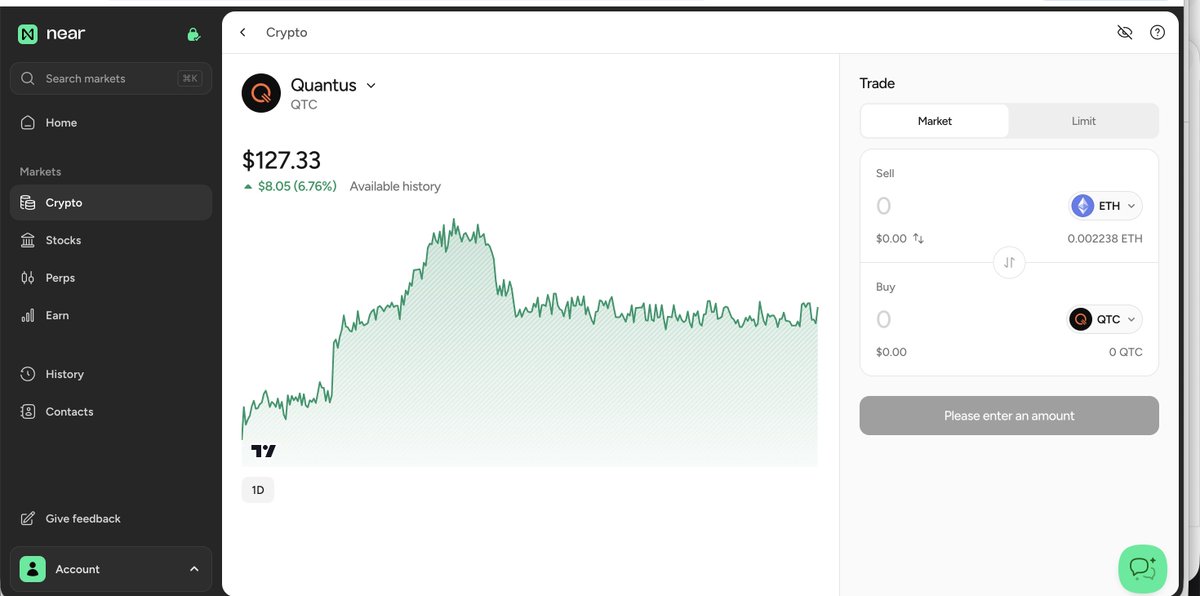 RealPabloHeman's tweet photo. I got the price wrong on Quantus (QTC), but the GREAT News is, it's actually only HALF as much as I said it was!

Instead of being $240, it's actually near $120! It's not on any exchanges except NEAR Intents is only place I found how to get it.... And CoinGecko where I can check the price and supply etc.

I am NOT sponsored, but if QTC wants to sponsor me, I'd be more than happy to 😎😎