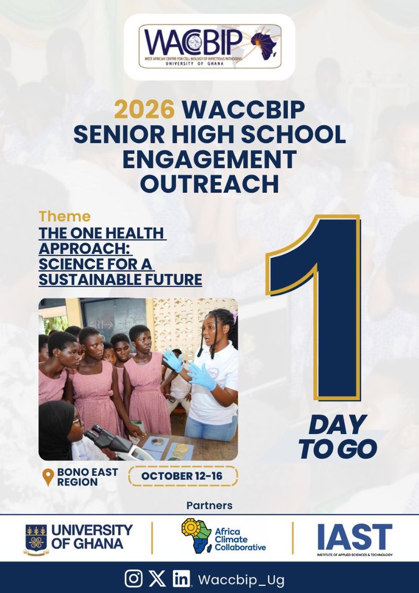 WACCBIP_UG's tweet photo. 1 DAY TO GO! 📣
The WACCBIP SHS Engagement programme returns tomorrow to engage students in science, research and public health.
Here’s a look back at moments from last year’s outreach as we prepare for another impactful engagement!
#WACCBIP #DELTASAfrica #SHSOutreach https://t.co/BNuUHF6eKC