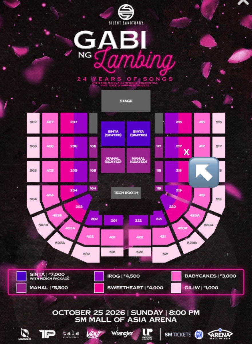 prsdimain's tweet photo. Selling 1 concert ticket: Silent Sanctuary ticket, Sweetheart 217, Row seat P-9. Day 1, October 25, 2026 (Sunday). RFS: Conflict with the schedule kasi huhu #SilentSanctuary #GabiNgLambing #SilentSanc dm me pls! :) will do meet up! Around SM North/Trinoma/GMA MRT/Tomas Morato 🩷 https://t.co/9DCuIunq3o