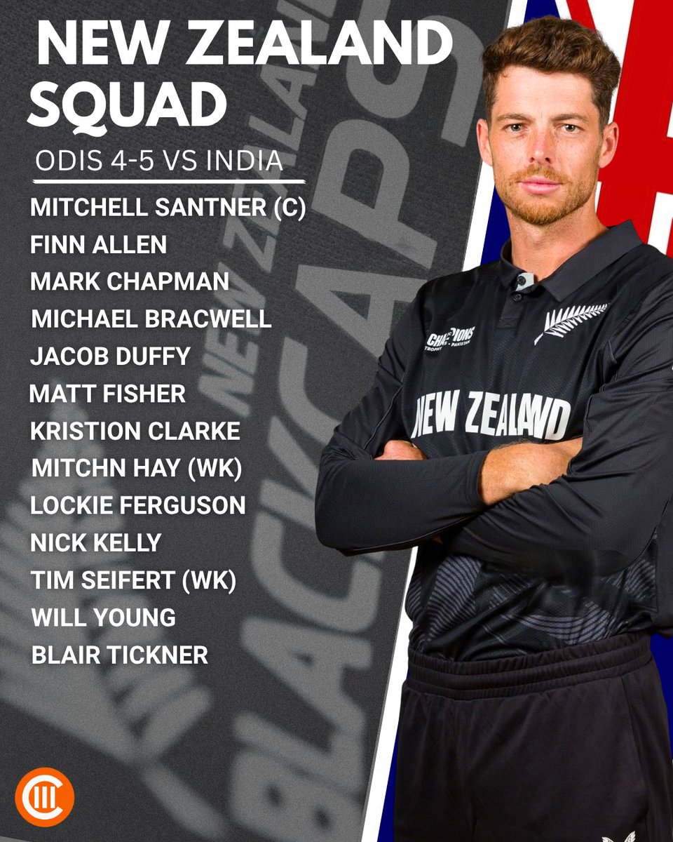 crickrate's tweet photo. New Zealand announce their squads for the upcoming ODI series against India! 🏏🔥

Mitchell Santner will lead the Black Caps in both squads. Who has the edge in this battle? 👀🇮🇳

#Crickrate #INDvNZ #NewZealandCricket #crickrate https://t.co/eQW6VnmRG6