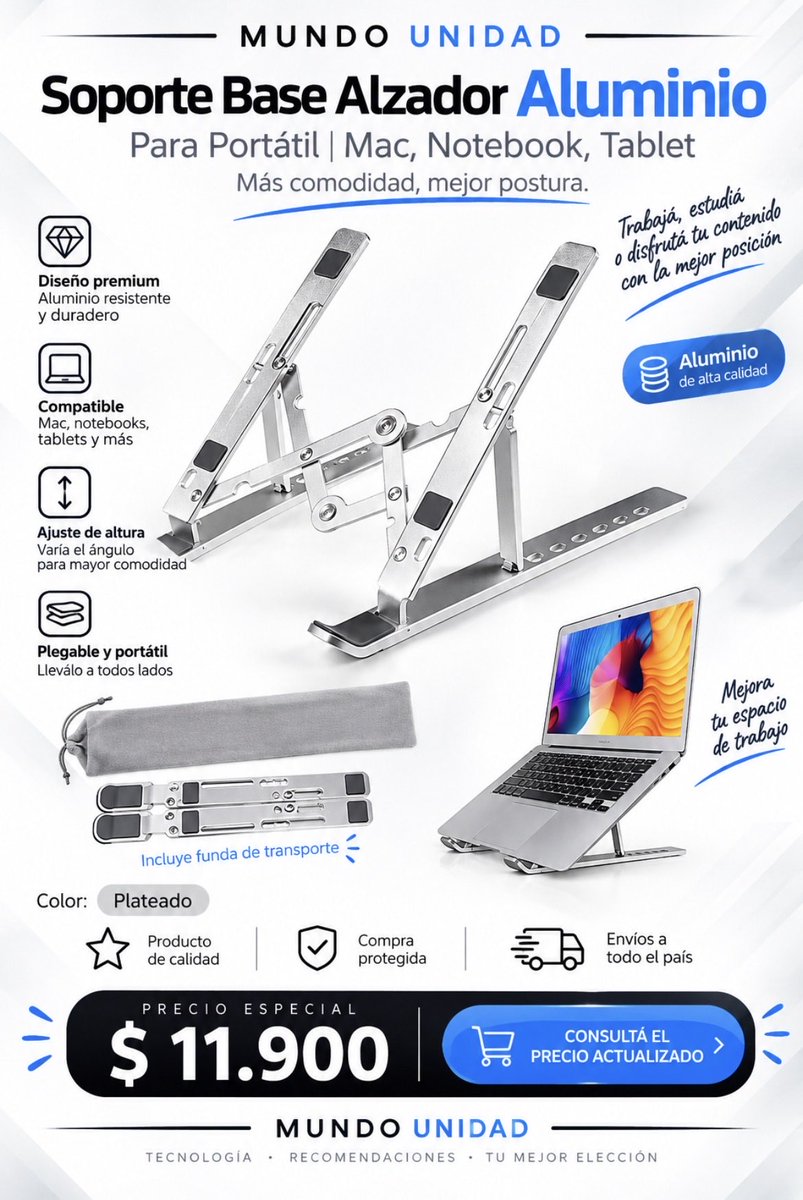 Manugartemendia's tweet photo. 🔥Soporte alzador plegable de aluminio para portátil (10" a 16") a $11.900 ($119 extra de descuento con cupón). portabilidad total y mejor ventilación. 5° más vendido con 4.7⭐ (+100 vendidos). 💻

👉 https://t.co/y65IGDwgF0

Más productos de Mundo Unidad:
https://t.co/BcZVrMXytA https://t.co/bCf1CtdppB