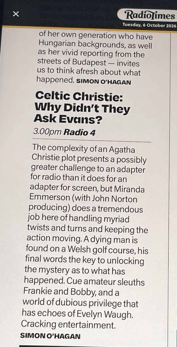 EmmaHarding01's tweet photo. A trilogy of Celtic Christie starts @BBCRadio4 today 3pm with #AgathaChristie’s Why Didn’t They Ask Evans? a Welsh murder mystery rom-com. Dramatised @MirandaEmmerson &amp; starring Matthew Aubrey &amp; Rhianne Barreto (The Outlaws). Directed by @davidjohnnorton https://t.co/UVkjcGmakA https://t.co/EE9wGpTIGG