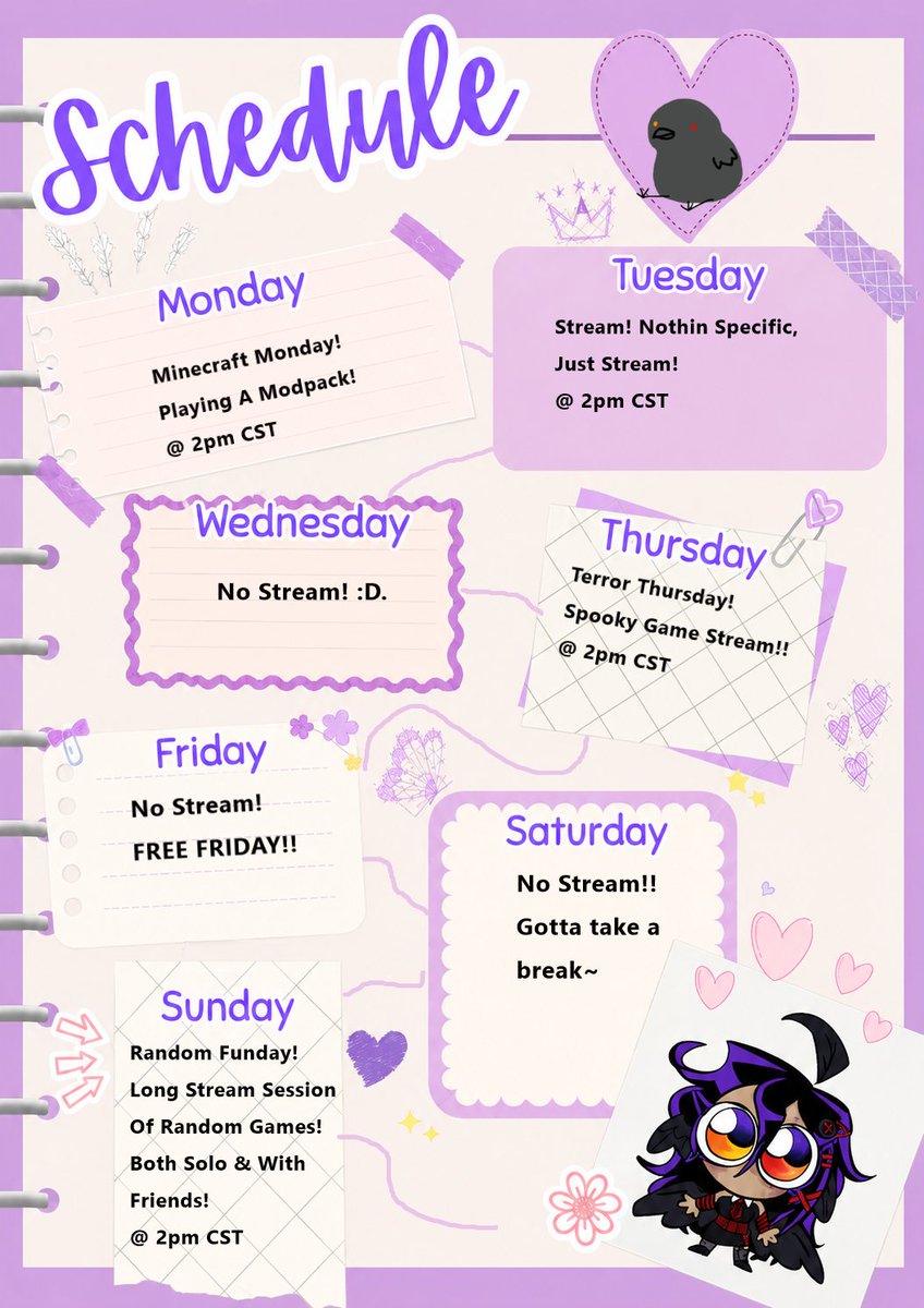 starryscribblez's tweet photo. MY STREAM SCHEDULE FOR NEXT WEEK!! WOOOO I hope to see yall there! https://t.co/RyUZyQBsgO