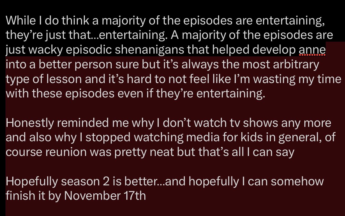 kyronpersonal's tweet photo. never talked about it but I was planning on finishing my rewatch on the entirety of amphibia to revisit my early adolescent years before I’m not that anymore

Finished season 1, thoughts in the screenshot on the right https://t.co/RFYSKS1Csj