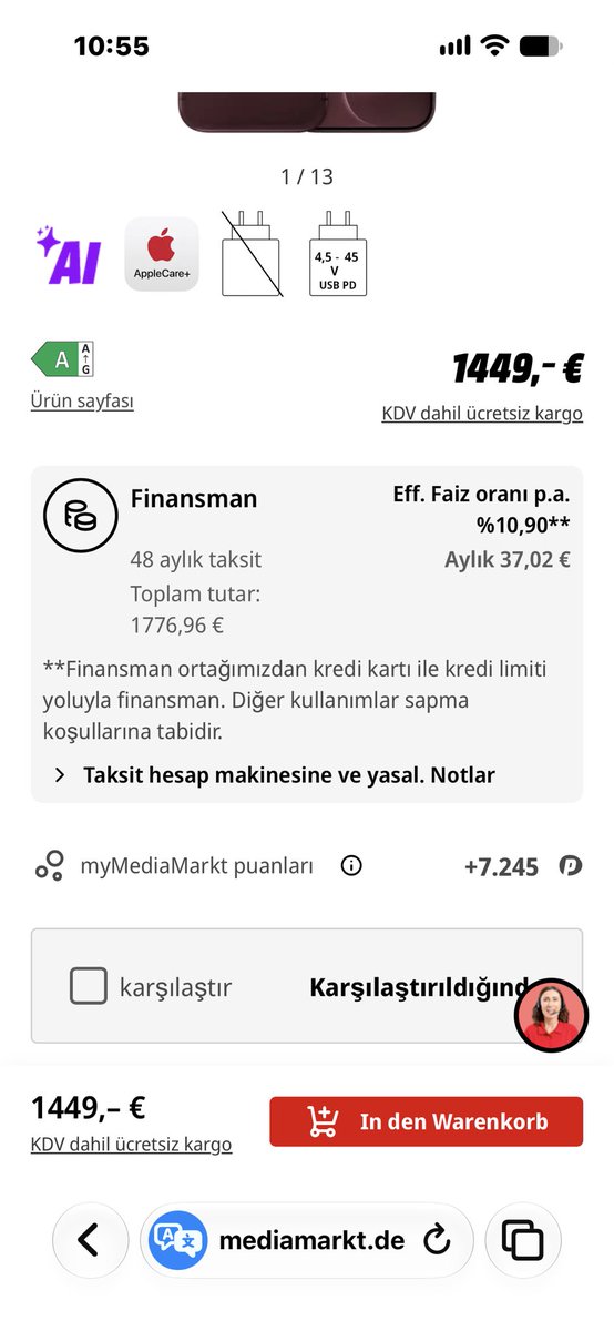 ShriekReis's tweet photo. @anelkaaga @tameryesildag Al bak bu da faturaya yansıtma değil kredi kartına taksit. Almanya media https://t.co/d707vAwXTw