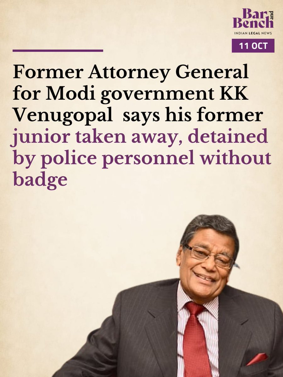 barandbench's tweet photo. During today's CJP protest hearing, former Attorney General KK Venugopal also flagged the detention of his former junior.

Read updates from hearing: https://t.co/h5mM0Wfd90 https://t.co/ZSK1YF14iL