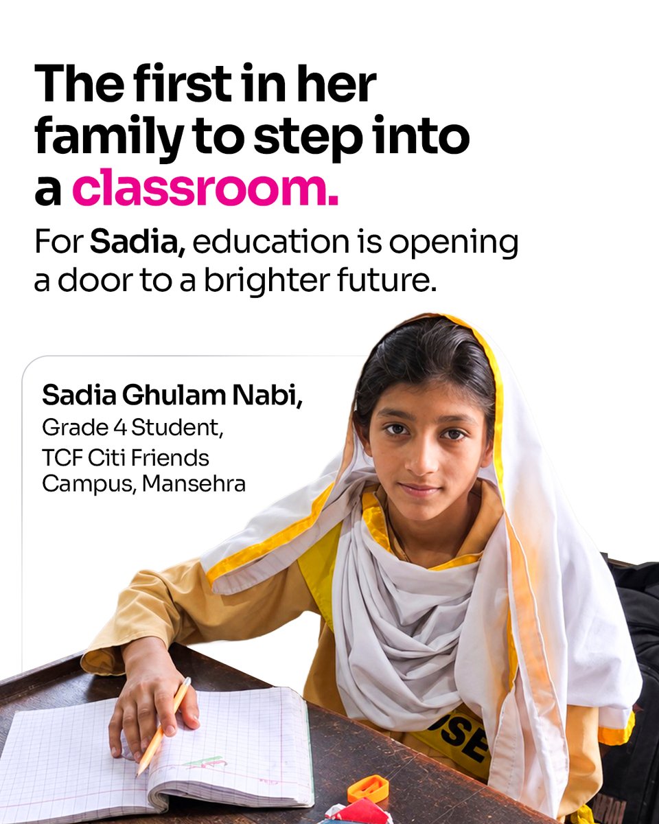 TCFPak's tweet photo. For girls like Sadia, education can be the beginning of a future filled with confidence, choice and possibility. From 10–12 October, every donation will be matched, doubling the impact of your support. Help twice as many girls in Pakistan access the education they deserve. https://t.co/8Vtf9NmRgz