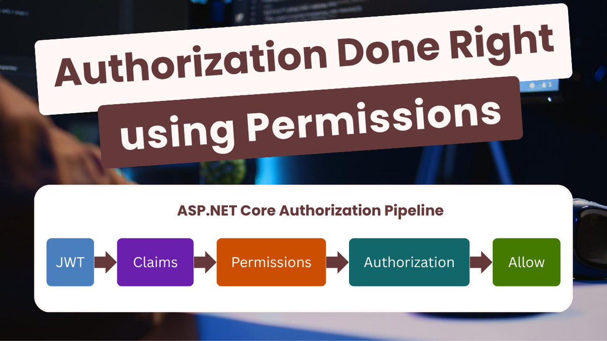 ezzylearning's tweet photo. https://t.co/eab1sLpsPi Core Permissions: The Right Way to Handle Authorization

https://t.co/YkpKJBzne2

Build a permission-based authorization system using custom authorization requirements, authorization handlers, dynamic policies, and a custom HasPermission attribute. https://t.co/YFdSHBioDo