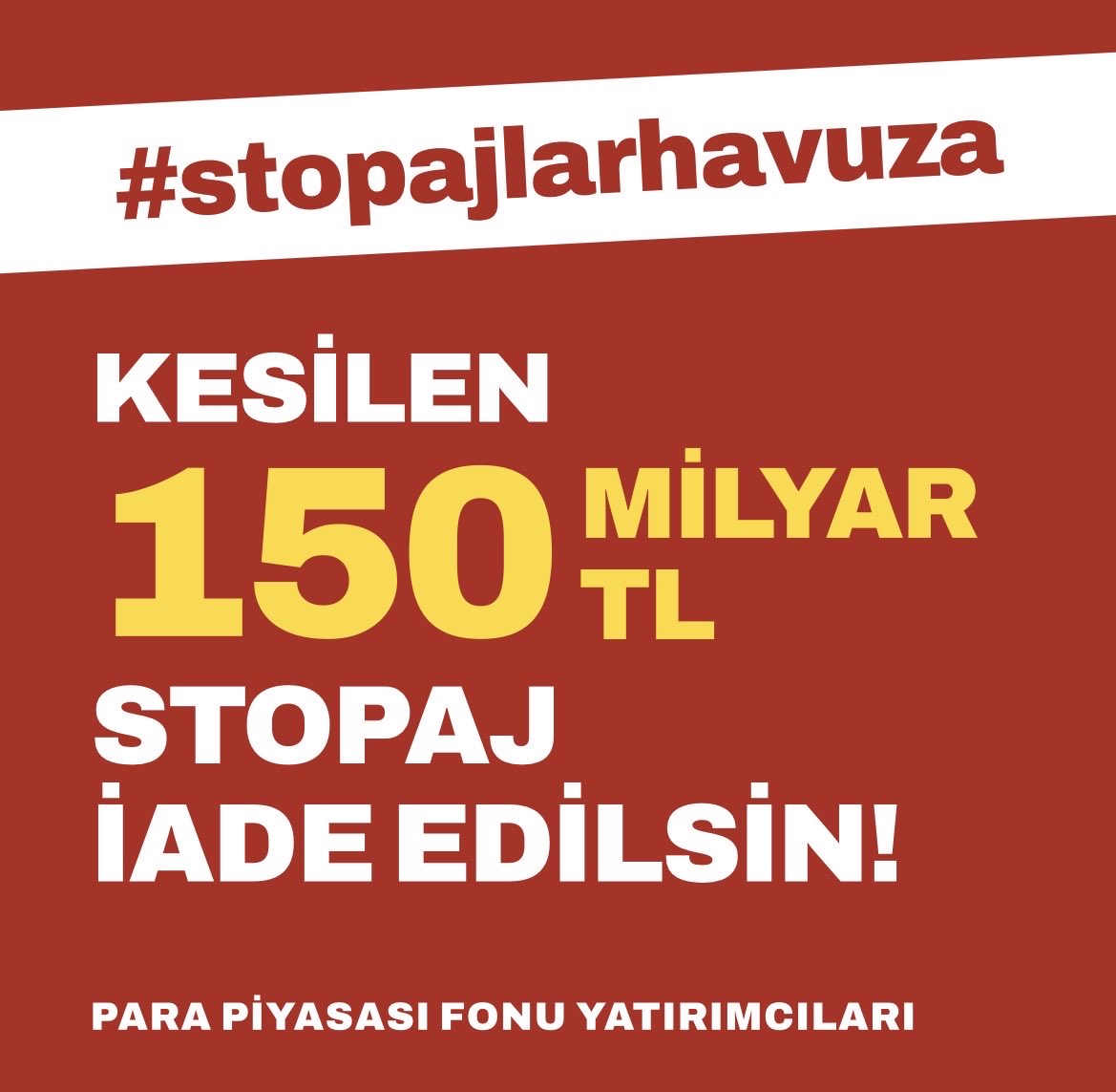 TeraPPFMagduru's tweet photo. Milyarlarca kesilen STOPAJ vergilerinin paramizi dolandiricilardan koruyamamaniz sebebiyle iade edilmesi gerekmektedir. Riski 1-2 olan, ayni gun nakite donebilen para piyasasinin haftalardir tutulmasi vergi de aldiniz PPF’lilerin zarar ettirilmesi kabul edilemez #StopajarHavuza https://t.co/TkX1uwADjq
