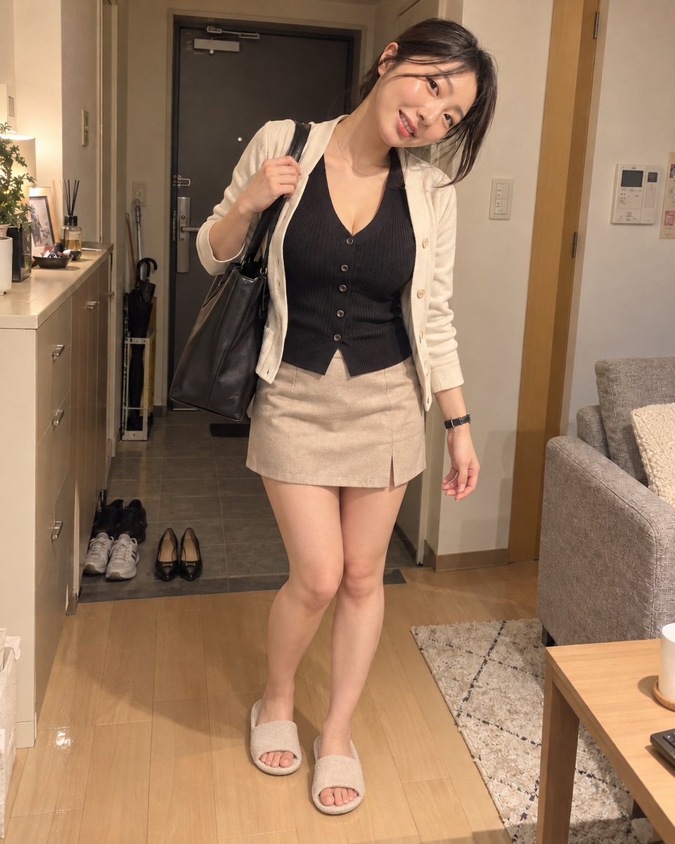 RasanonB's tweet photo. お仕事終わって、やっと帰ってきました☺️🏠
事務のお仕事してる34歳なので、普段はわりと落ち着いた服が多いんですけど…
ミニスカも履いてみたいなって思ってます…
こういうの、男性から見てアリですか？
「アリ」か「ナシ」で正直に教えてほしいです https://t.co/XfS2eWiCLP