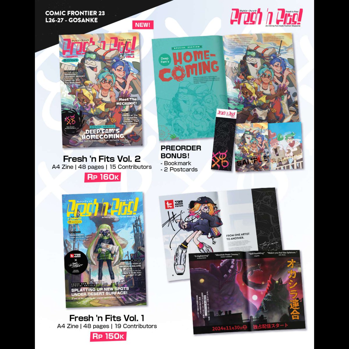 SpearheadCircle's tweet photo. UPDATED!

NEW RELEASE!   Fresh 'n Fits vol. 2 @freshnfits and with other merchs  

Fandom: Splatoon  

#comifuro23 #comifuro #cf23 https://t.co/hDvcO4oSqp