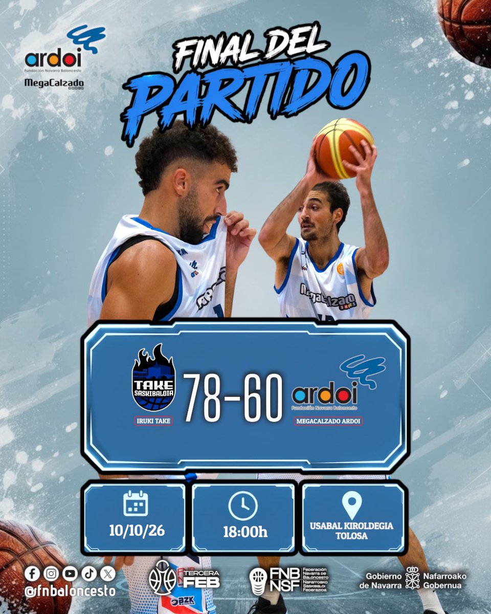 FNBaloncesto's tweet photo. CRÓNICA | TERCERA FEB | MEGACALZADO ARDOI CAE DERROTADO EN TOLOSA.

🏀 Megacalzado Ardoi no pudo estrenar su casillero de victorias en su desplazamiento a Tolosa, donde cayó derrotado por 78-60 frente a un acertado Iruki Take. Pese…
Toda La Crónica en: https://t.co/BR8lGeAeoI https://t.co/Ed7yXw6PIX