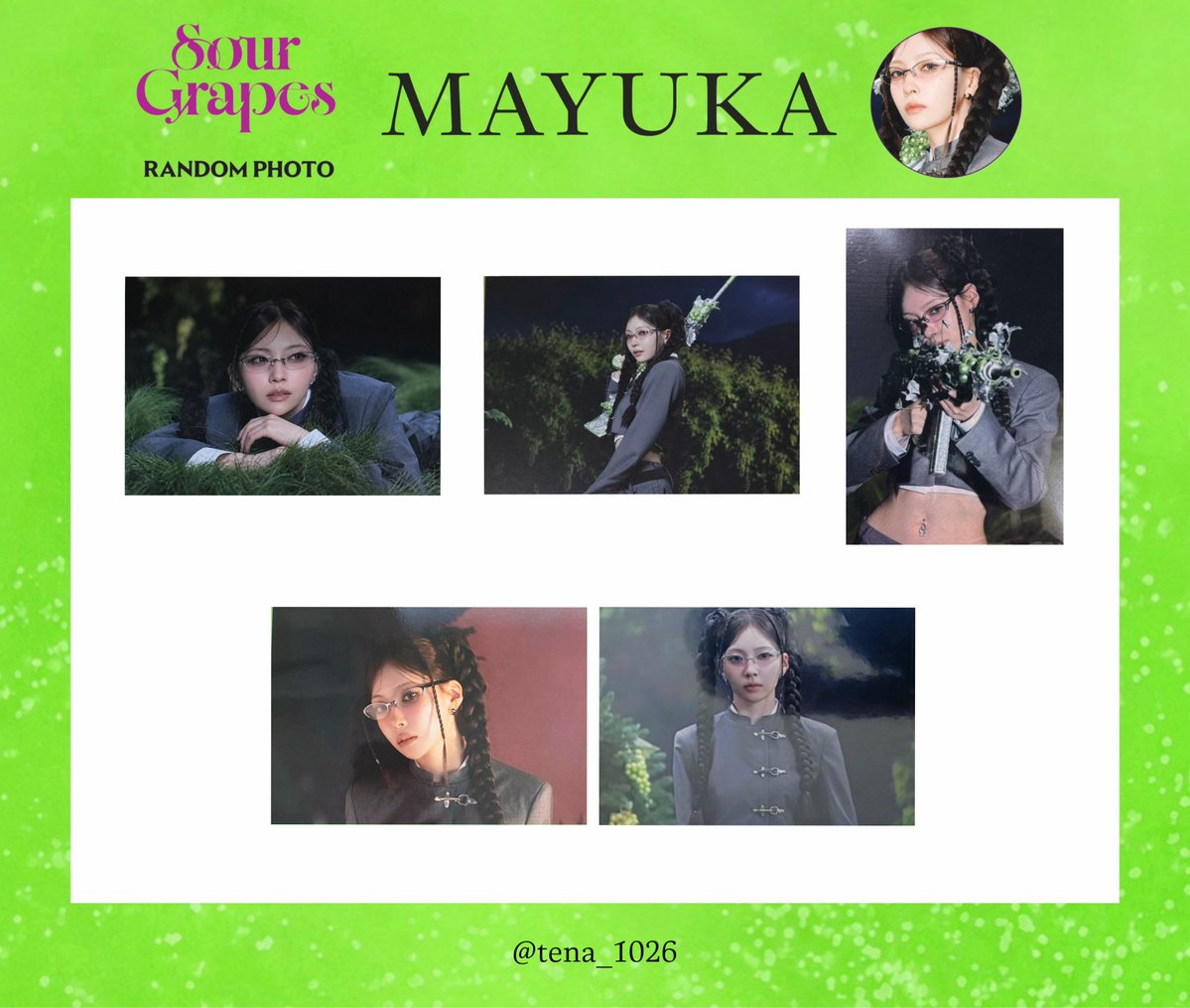 tena_1026's tweet photo. 🍇 𝐍𝐢𝐳𝐢𝐔 𝐒𝐨𝐮𝐫𝐆𝐫𝐚𝐩𝐞𝐬 𝐏𝐎𝐏𝐔𝐏 🍇
  ⟡ ʀᴀɴᴅᴏᴍ ᴘʜᴏᴛᴏ ラントレ 一覧⟡

💚MAYUKA💚

交換や買取などにご利用ください🪽⟡.·
#NiziU交換 #NiziU #NiziU_SourGrapes #NiziU買取 #MAYUKA_bubble #MAYUKA https://t.co/4kBtd5GAtH