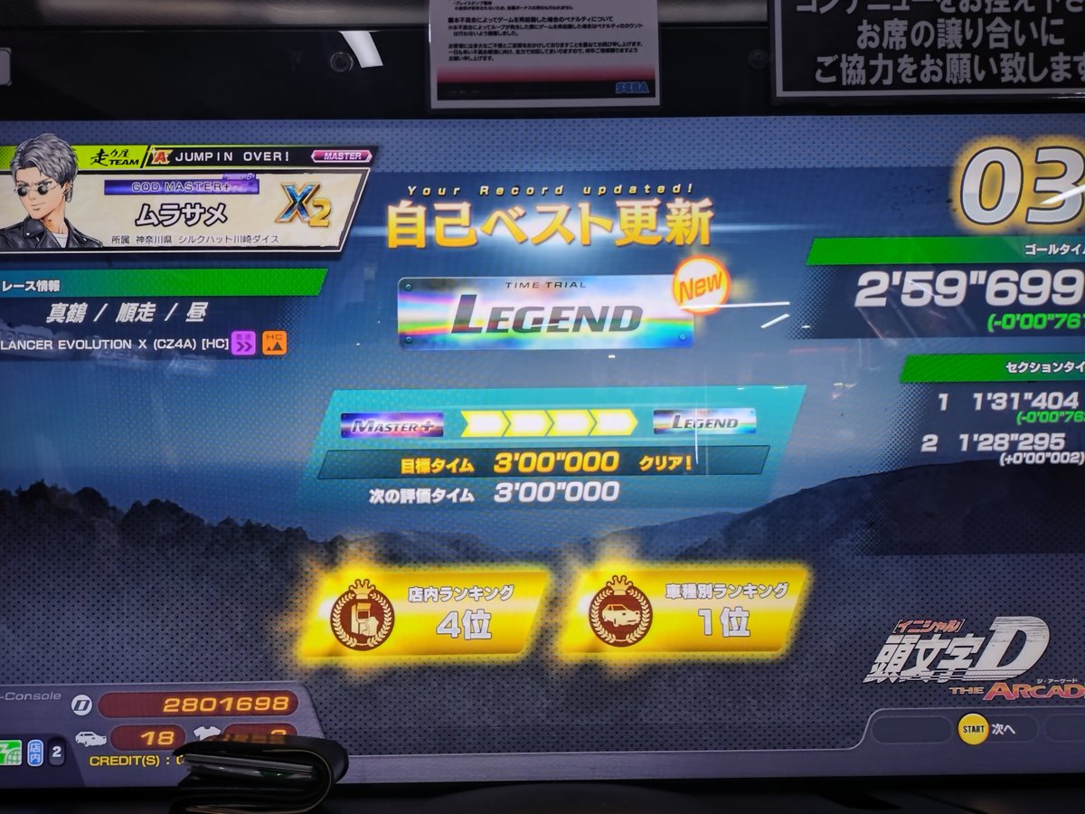 Musasabi0419's tweet photo. 真順エボⅩHCで遊んでたら自己べ更新したw
エボⅩHCでLEGEND取れると思わなかったなぁ https://t.co/z1BNIw7maC