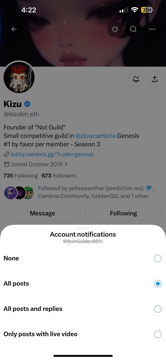 RomGolden6651's tweet photo. @kizukin_eth @Cambrilio @playcambria Thank you so much for the Cambrilio, much love for the generosity

My friend here needs a PFP upgrade @wbupacct https://t.co/2sSMEnlFQ1