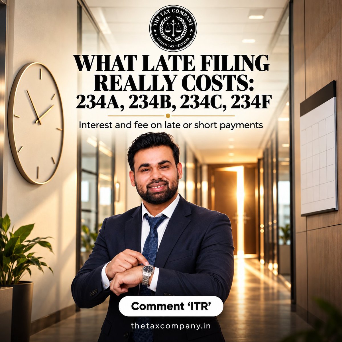 thetaxcompanyin's tweet photo. Late ITR filing can cost more than you expect.
Know these provisions:
• 234A: Delayed filing interest
• 234B: Advance tax shortfall
• 234C: Advance tax instalment shortfall
• 234F: Late filing fee, where applicable
Plan ahead. File on time.
#ITR #IncomeTax #Tax #Finance https://t.co/giEOTUga5N