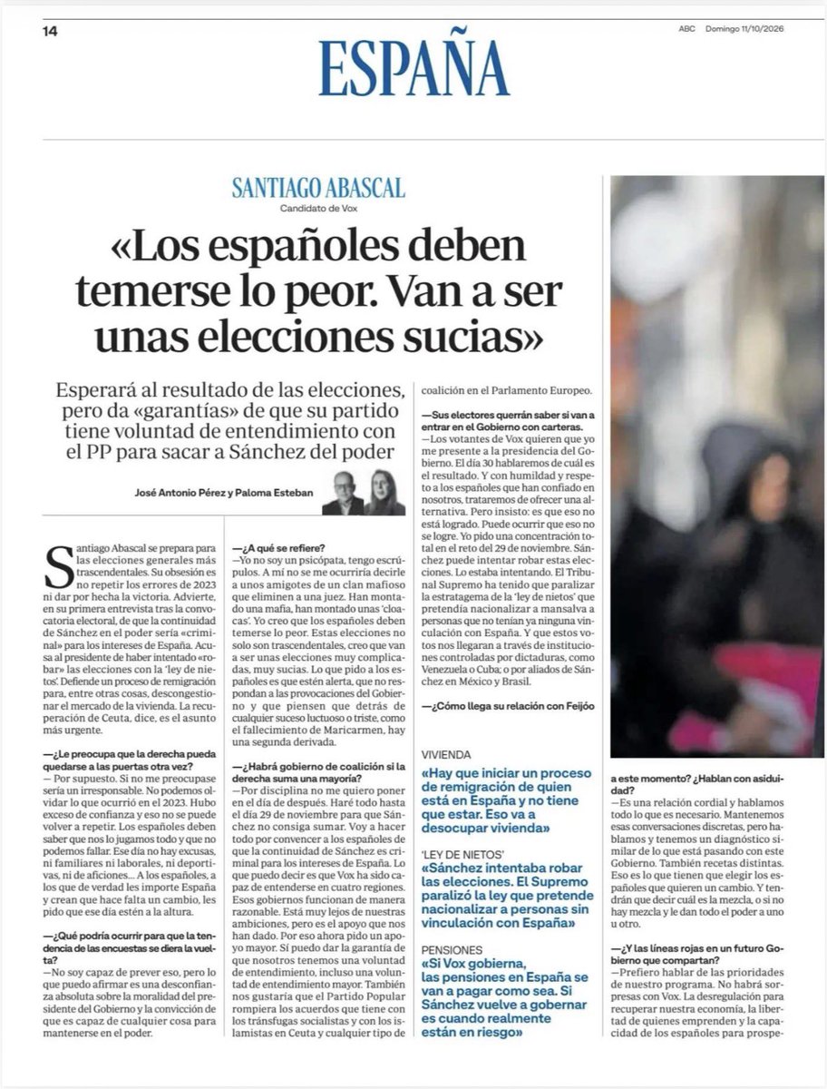 LuisGestoso's tweet photo. ‼️Entrevista de @Santi_ABASCAL en ABC donde se ve al único líder que se presenta con un programa claro a estas elecciones.

#SoloQuedaVox https://t.co/fzOGd6L34y