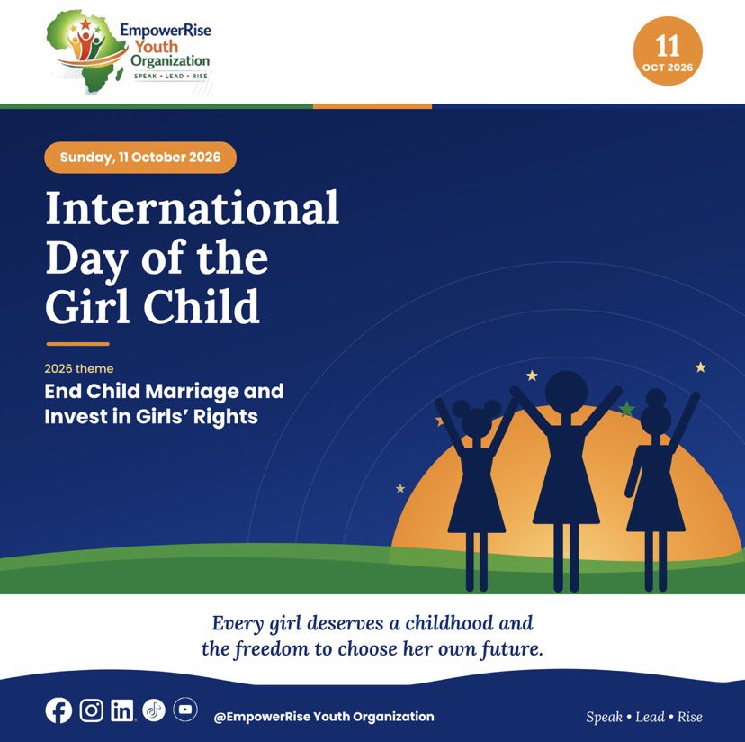 EmpowerRise1's tweet photo. It’s International Day of the Girl Child. This year: End child marriage and invest in girls’ rights. Every girl deserves a childhood and the freedom to choose her own future. We stand with girls today and every day. 💛 #DayOfTheGirl #EndChildMarriage #ERYO https://t.co/mKUzzGcLRV