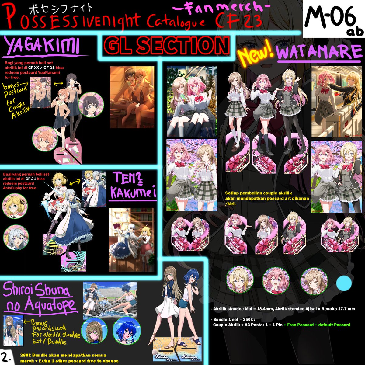 possessivenight's tweet photo. 🐦‍CF 23 / M-06ab / 2 Days
Freebies for everyone: Stiker 4x4cm

🐦Fandom: Anime girls only, Elaina, Mai Sakurajima, VIVY, 86, Violet Evergarden, etc.

Hibike! Euphonium, Shiroi Suna no Aquatope

🐦GL:
Yagakimi, Tenten Kakumei, Watanare.

#cf23
#cf23catalogue
#comifuro23catalogue https://t.co/Qoamz1KVGL
