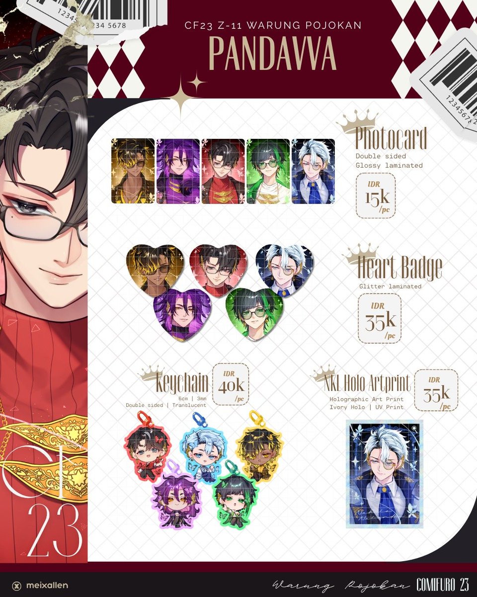 meixallen's tweet photo. ✧ CF23 OTS CATALOGUE ✧

I can't be there in person but my merch will be! Come visit our booth!🫣💞

📍Z-11 Warung Pojokan (both days)
🛒OTS only! (no PO/booking)
🕓Booth close order at 4pm
✨ pdvv, natsuyuu, kusuriya, yohaji, akayona

#cf23 #cf23catalogue https://t.co/muCfIYR7CE