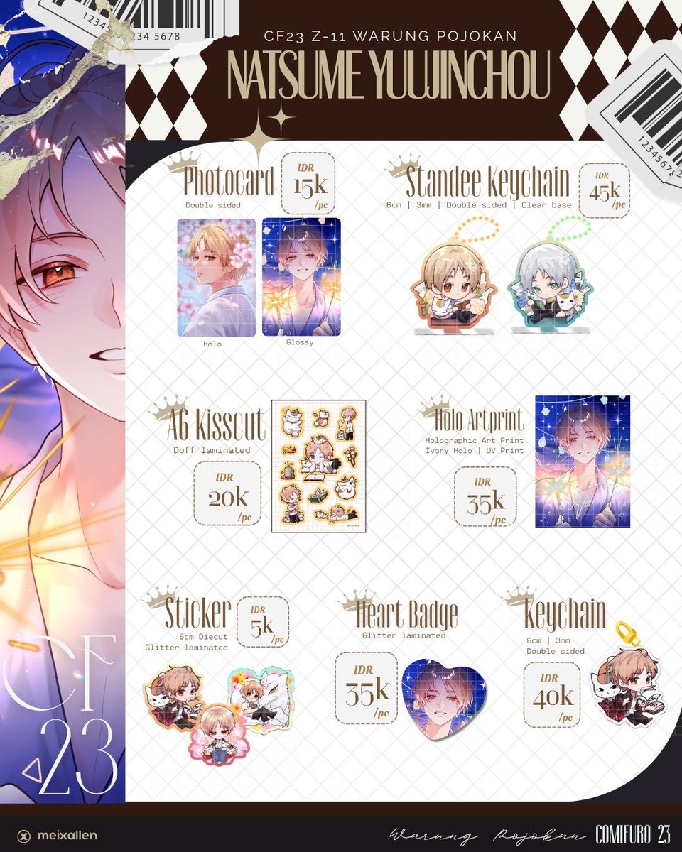 meixallen's tweet photo. ✧ CF23 OTS CATALOGUE ✧

I can't be there in person but my merch will be! Come visit our booth!🫣💞

📍Z-11 Warung Pojokan (both days)
🛒OTS only! (no PO/booking)
🕓Booth close order at 4pm
✨ pdvv, natsuyuu, kusuriya, yohaji, akayona

#cf23 #cf23catalogue https://t.co/muCfIYR7CE
