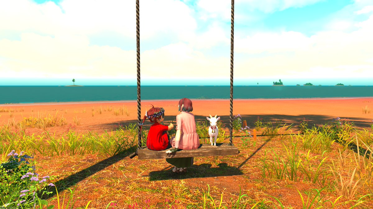 CreamCatTitan's tweet photo. 憧れてたブランコ＾＾
うまく二人で座れなかったので彼は体育座りですｗ
#FFXIV #SS https://t.co/cMy7GgGQGv