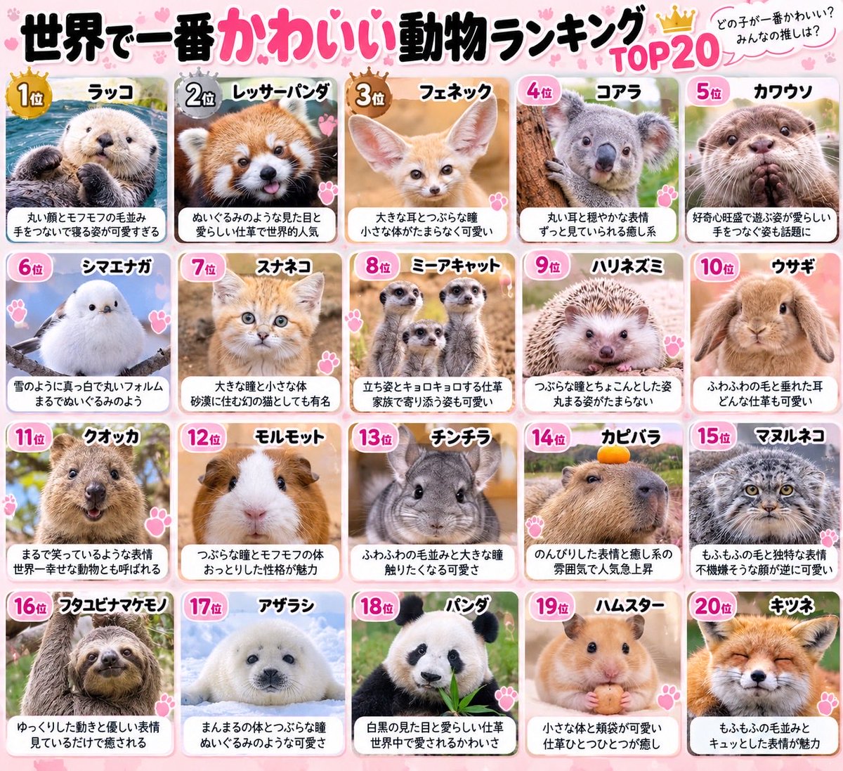 wd0o9's tweet photo. 世界で一番可愛い動物ランキング

7位優勝🏆 https://t.co/2JM7dH45ca