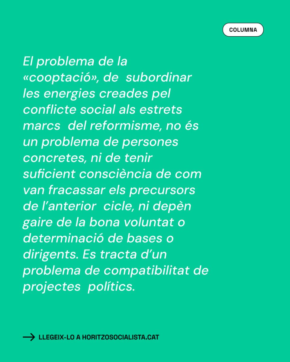 HoritzoS's tweet photo. 🏛 COLUMNA | Seguir les banderes roges

«Les banderes roges signifiquen la possibilitat de sortir de l’atzucac del tàndem carrer-institució (o movimentisme-reformisme) a què ens volen condemnar».

✍️ @lluc_sc 

https://t.co/mTrUdDBjtA https://t.co/ZwcIT4UATV
