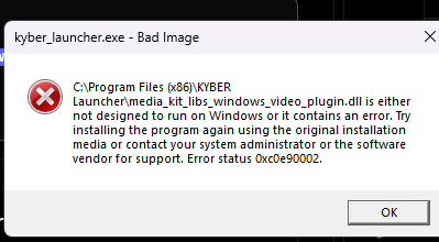 CubixOnX's tweet photo. @KyberServers @KyberServers  Help when i open it says this i have reinstalled and everything. https://t.co/v1cibS9axT