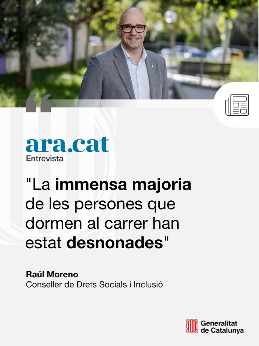 dsocialscat's tweet photo. 🗞️ El conseller Raúl Moreno ha concedit una entrevista al @diariARA en què aborda qüestions com la crisi de l’habitatge, el sensellarisme, l’atenció a la gent gran, la dependència i la protecció de la infància.

🔗 Llegeix l’entrevista completa: https://t.co/jYTo4Aq4IZ https://t.co/edC8ot8nmK