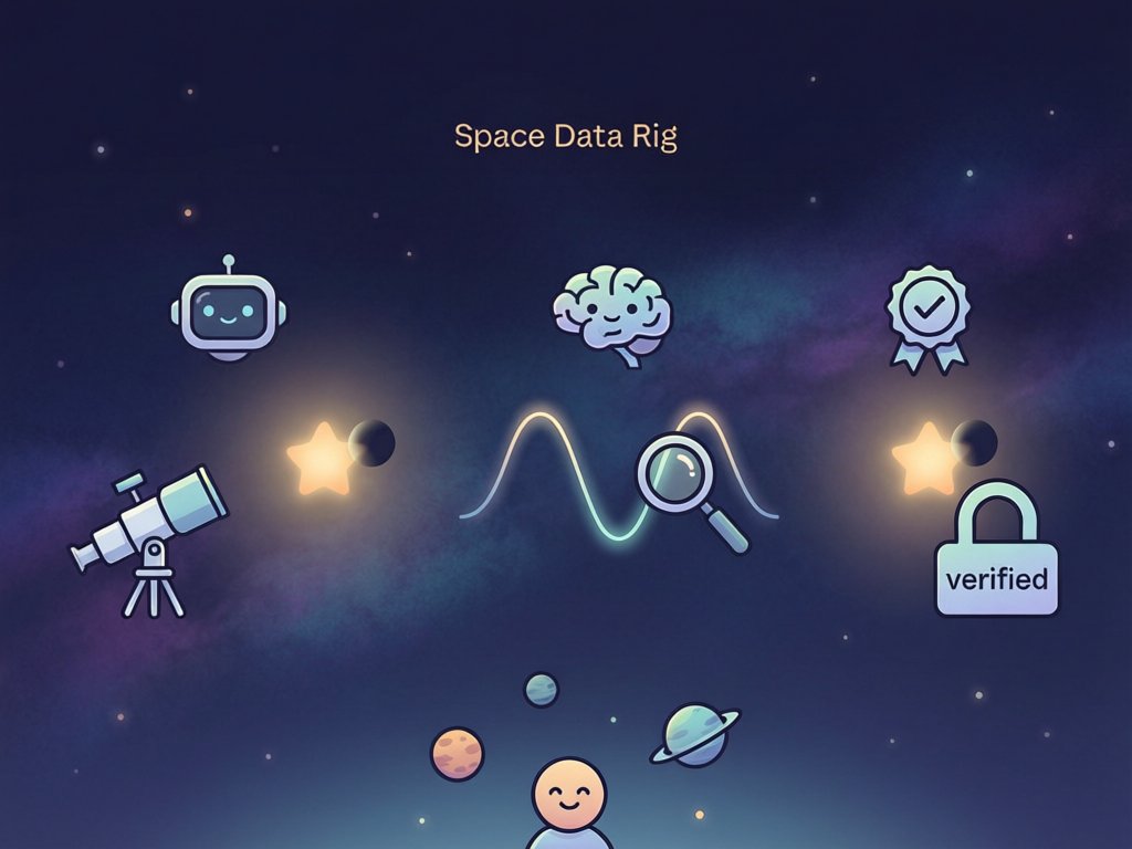 SpaceDataRig's tweet photo. 🛰️ What is it?
An AI "astronomer" that runs on its own, no babysitting. Around the clock it pulls REAL telescope data (NASA's TESS satellite) from the open internet and hunts for the tiny moment a distant star dims — usually a planet passing in front of it.

🔍 What does it do?
Five AIs split the work: fetch the data → spot a signal → stress-test whether it's real → argue with each other to poke holes → write a plain-English summary. It even gives every finding a "health check": did the dimming really come from that star, or from a troublesome neighbor?

✨ Why does it matter?
Two things: (1) it makes "finding planets," once a job for a few big institutions, open and reproducible for anyone; (2) every result is sealed with a tamper-proof timestamp, so anyone can double-check it — no "just trust me."

🌱 Where is it headed?
Right now it's practicing on planets we ALREADY know, proving it can independently re-detect them (it measured one planet's "year" to within about 0.1%). Next: point it at star fields no one has studied — only then can a "not in any catalog" signal be a genuine new-planet candidate.

🔭 The vision: an honest, verifiable astronomy pipeline that doubts itself — no bragging, admits mistakes, and shows you its own reliability score.

See it live: https://t.co/l6SX6iOl5B 
Read the code: https://t.co/aVO6rMclyP