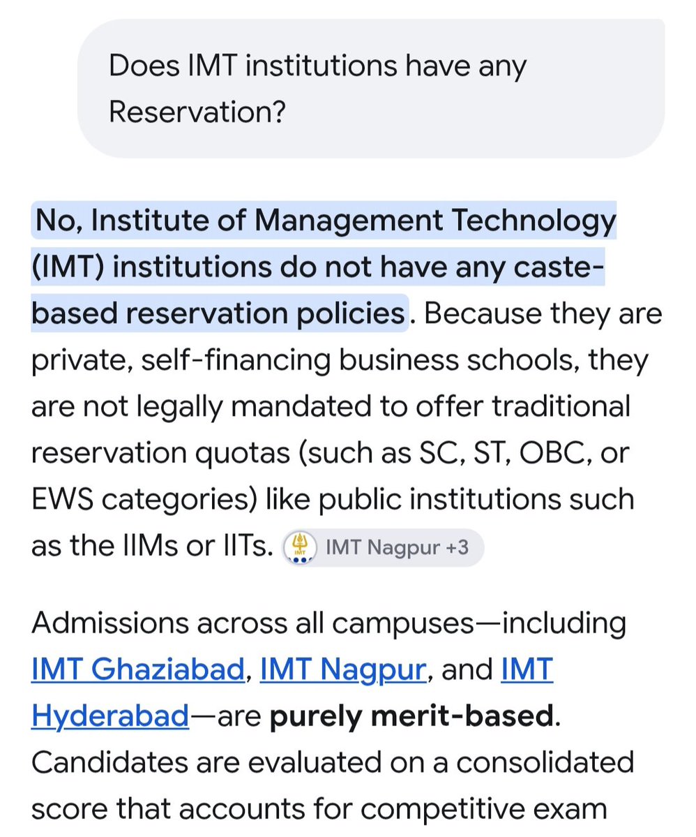 neha_laldas's tweet photo. Kamalnath's own IMT Institutions DONOT have any reservation.
Admission there are "merit-based".

So @OfficeOfKNath ji doesn't give any reservation in his own institutions, but in govt institutions he gave 73% reservation.

Oh, the hypocrisy!!😂👏👏 https://t.co/RIIag8cRNa